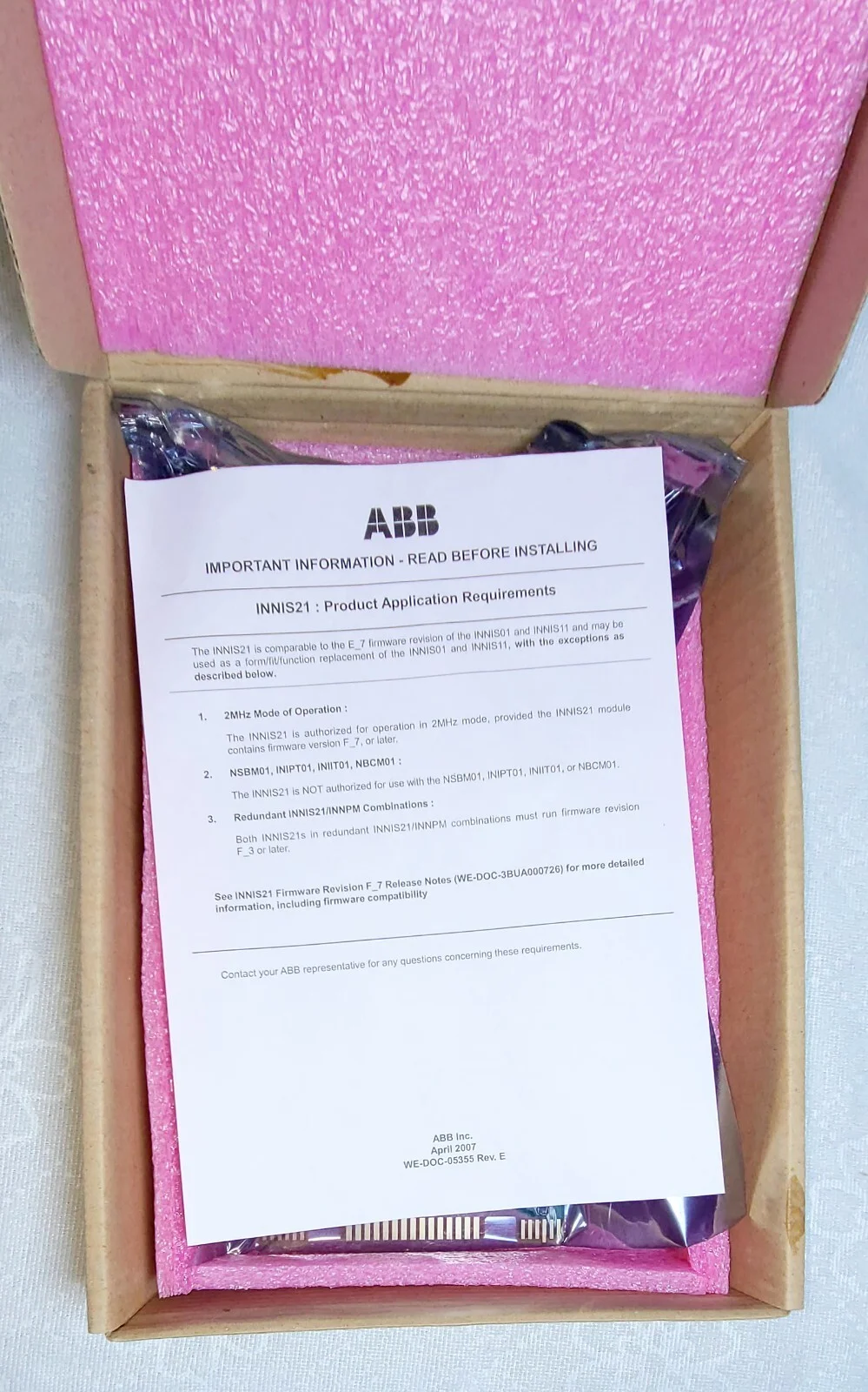 ABB Bailey INNIS21 Network Interface Module – front view
