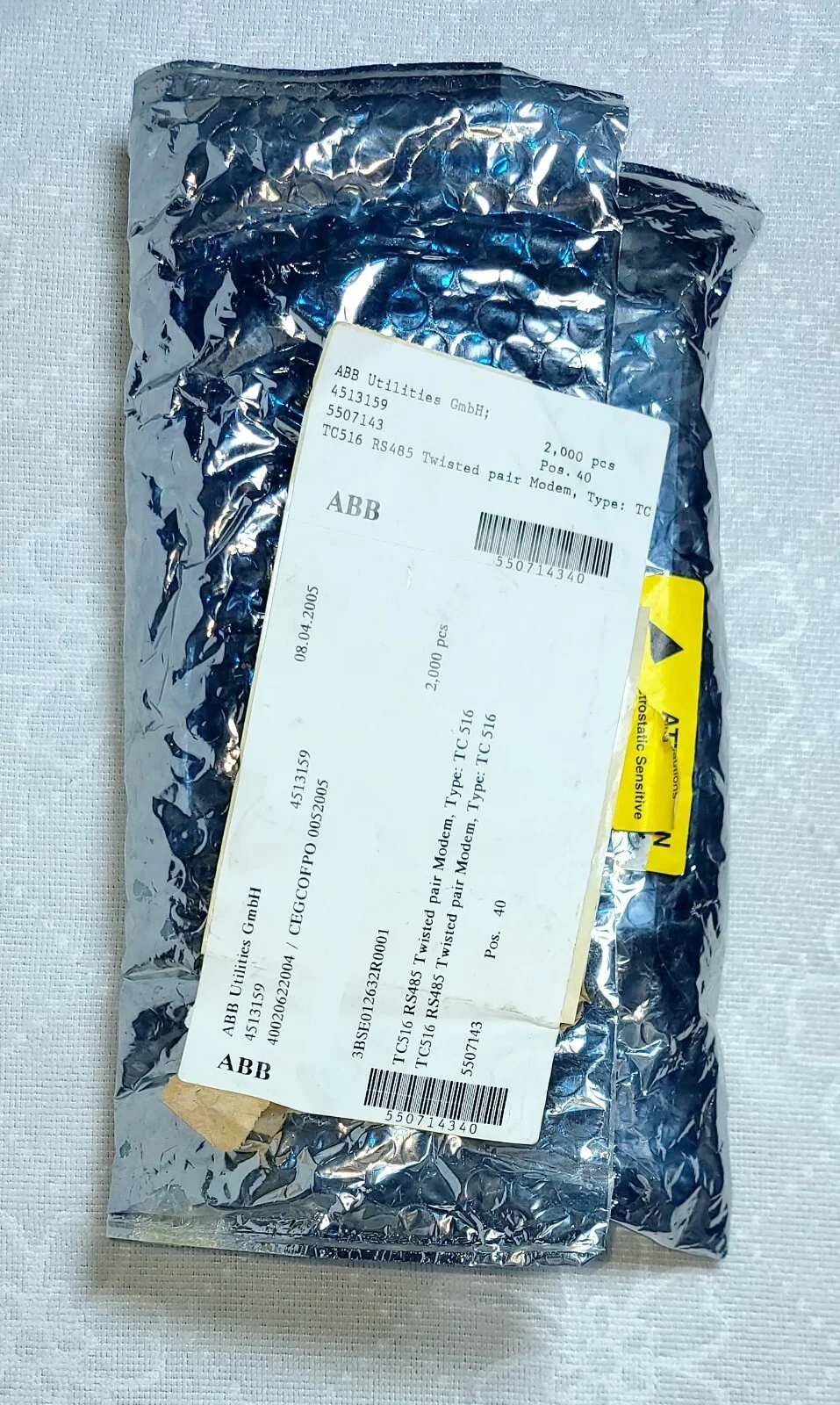 ABB TC516 RS-485 Twisted-Pair Modem 3BSE012632R1 – front view