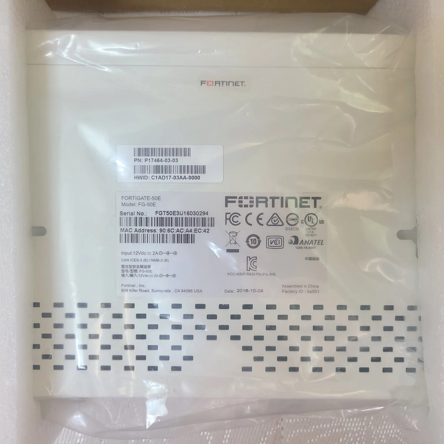 Fortinet FortiGate 50E Network Security Firewall P17464-03-03 – front view